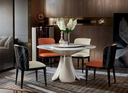 Dining table 4x Chairs Round Luxury dining set Design Group Dining room Furniture 5pcs.